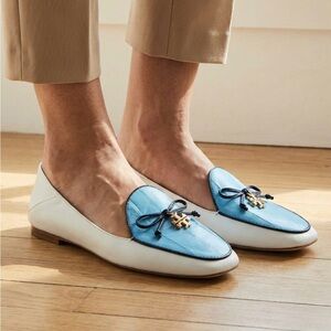 Tory Burch Elegant Blue and White leather Loafers